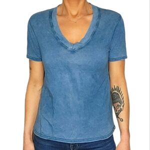 RVCA Cotton Short Sleeve V Neck Top Size X Small Blue